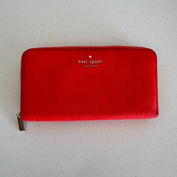 kate spade Handbags - Kate Spade Bright Coral Leather Zip Wallet – Pebbled Leather Gold Hardware
